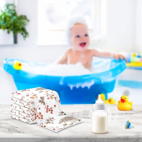 Image of vvfelixl Forest Hedgehog Baby Burp Cloths Baby Muslin Washcloths for Boys Girls Cotton Babys Face Towel for Newborn Infants Soft and Absorbent 11.8 X 11.8 in, 5 Pack
