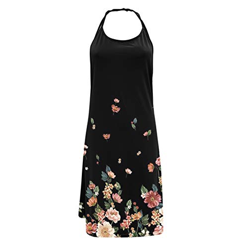 Vestido feminino sem mangas com estampa floral de verão sem mangas vestido de verão vazado frente ún
