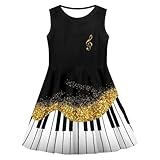 Vestido Verano Niña sin Mangas Cuello Redondo Elegante Vestidos para Niñas Holgados Voladoras Casual Ceremonia Fiesta Lindo Estampados Adolescentes Long Dress (Negro, 9-10 años)