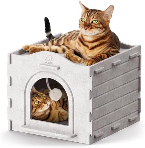 Apasiri Cat Beds for Indoor Cats: Innovative Polyester Fiber Cat House, Cat Bed Cave for Indoor Cats, Ultra-Strong Load-Bearing Capacity, Sturdy and Scratch-Resistant, Compatible with Heating Pads