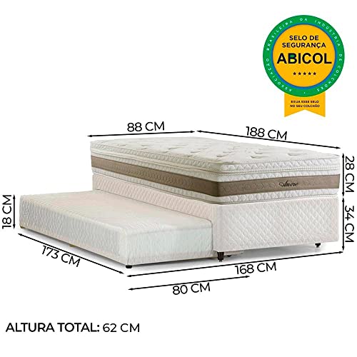 Cama Box Herval Solteiro Amore, 62x88x188 cm, Colchão Auxiliar, Molas Ensacadas