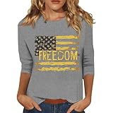 Women 3/4 Sleeve Patriotic Flag Printed Blouse 250th Anniversary USA Casual Shirts America 250 Round Neck Tops