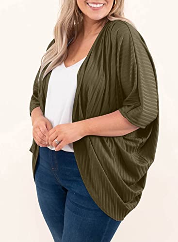 Eytino Womens Plus Size Summer Cardigan Casual Half Sleeve Ruched Open Front Cardigans Tops(1X-5X)4