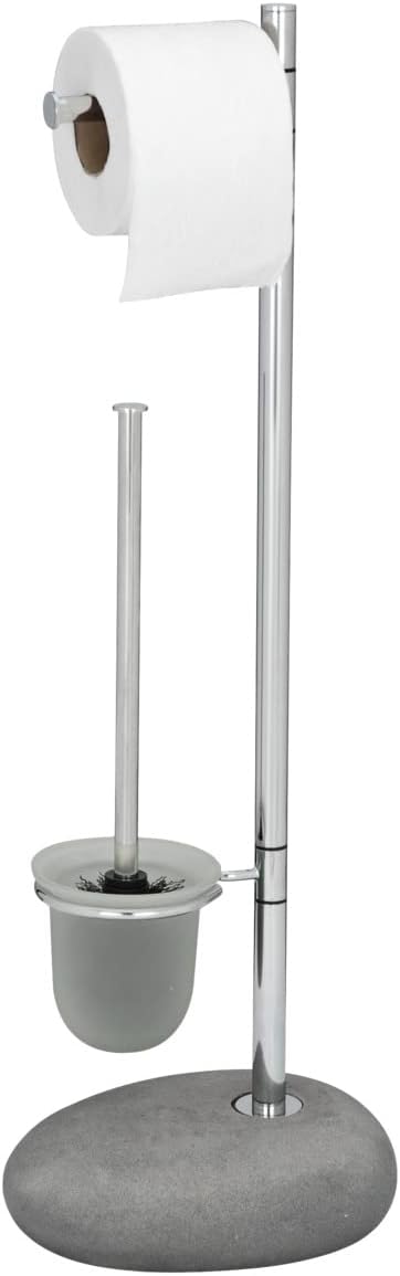WENKO Free Standing Pebble Stone Grey-Toilet Brush Holder, 50 x 40 x 25 cm