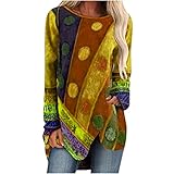 Plus Size Fall Tops for Women Long Sleeve Crewneck Shirts Bohemian Irregular Hem Blouses Paisley...