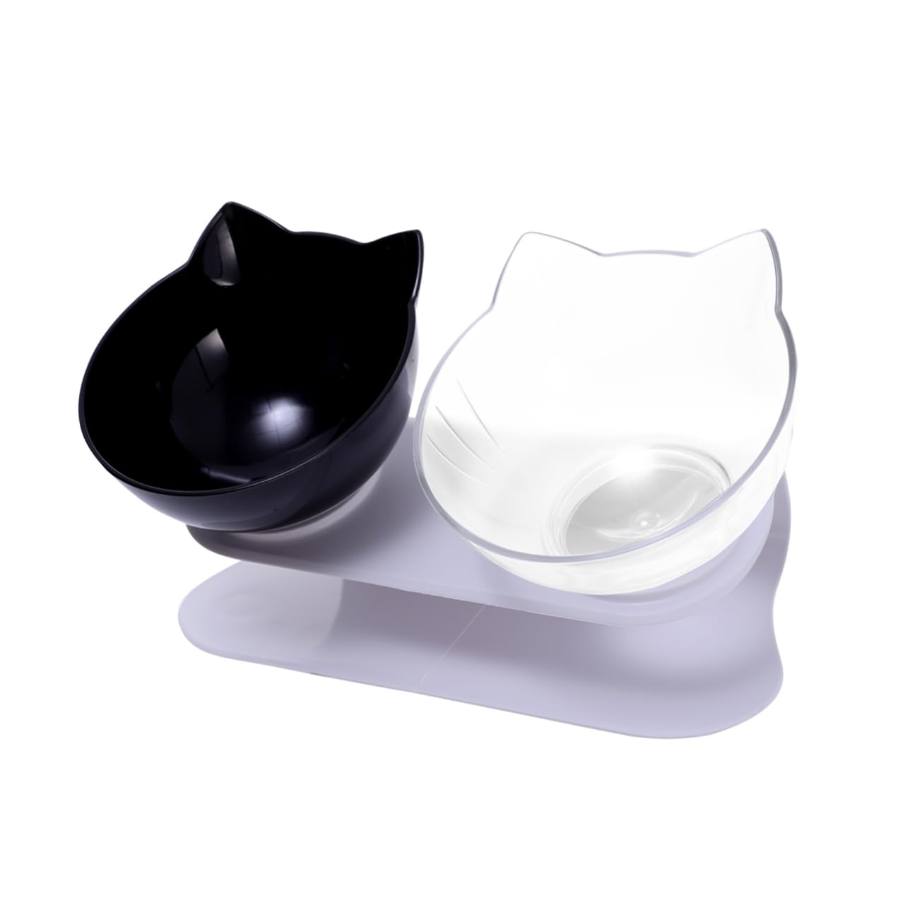 CIYODO Slanted Mouth Pet Feeder Bowl Oblique Design Non Slip Dual Food and Water Bowls for Cats and Dogs Transparent Plastic Easy Viewing Cervical Spine Protection
