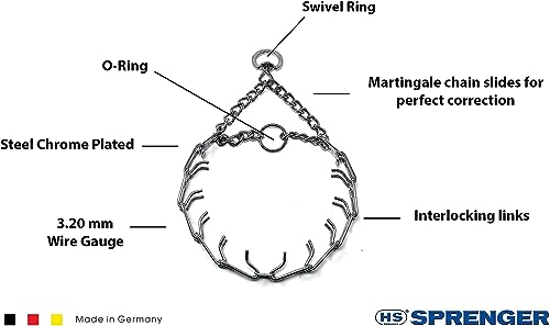 Herm Sprenger Prong Dog Training Collar, 3.2mm x 23in Medium, Ultra-Plus Chrome Plated Steel Pet Pinch Collar No-Pull Collar for Dogs Anti Pull Training Collar Made in Germany