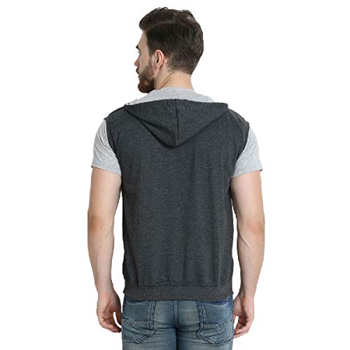 Image of Teemoods Men's Cotton Fleece Sleeveless Hooded Jacket - Casual Zip Up Vest for Gym Workout, Running, Aerobics, Yoga - Regular Fit with 2 Pockets