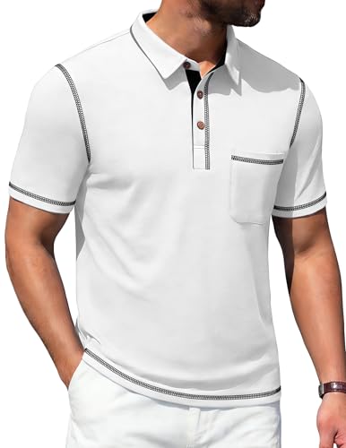 Image of Mens Polo Shirts Short Sleeve Casual Summer Lightweight Cotton Golf Polo Shirts with Pocket