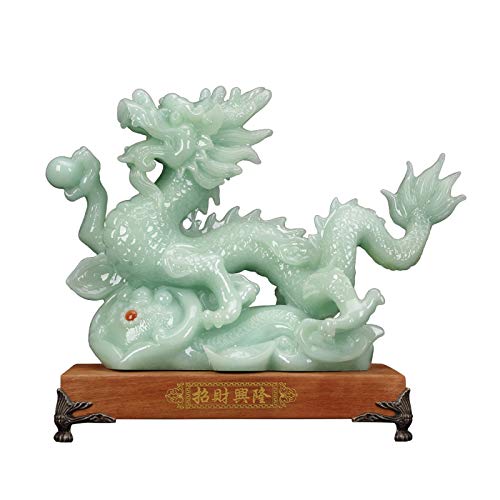 Buddah Statute Chinese Dragon Statue Jade Zodiac Decoration Lucky Feng Shui Office Home Decoration Crafts Home Decor Statue (Color : Green, Size : Large) #TOP1
