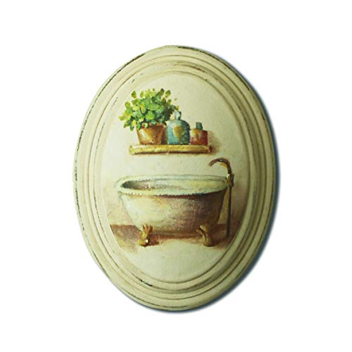 CVHOMED. Pintura en relieve bodegón pintado a mano para baño en marco de madera ovalada, pintura al óleo para decoración de pared. 16.75 x 20.75 cm Cover
