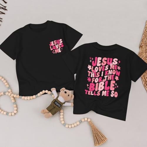 Girl's Christian Graphic Tees Jesus Loves Me Shirts for Kids Cute Faith Floral Tshirt Religious Bible Verse Tops3