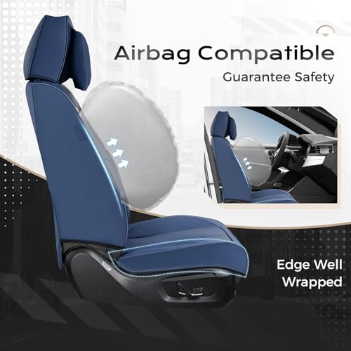 Image of Coverado Seat Covers, Car Seat Covers Front Seats, Car Seat Cover, Car Seat Protector Waterproof, Seat Cushion Nappa Leather with Head Pillow, Carseat Cover Universal Fit for Most Cars (Blue)