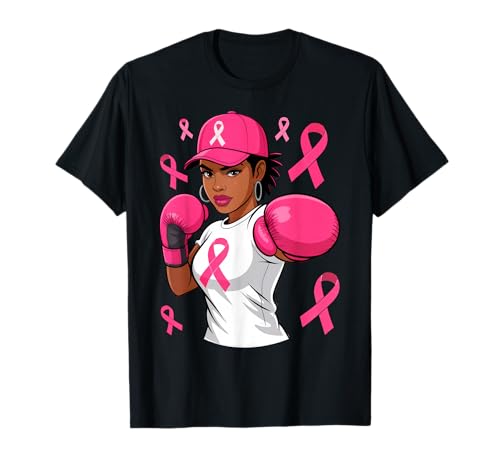 Women Black African American Fight Breast Cancer Pink Ribbon T-Shirt