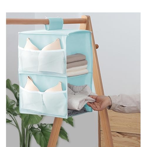 XiXiRan Spind Organizer, Schrank Organizer Hängend, 2 Fächer Kleiderschrank Organizer Hängend, mit 4 Netzseitentaschen, Faltbare Platzsparend Ordnungssystem für Zimmer - Blau