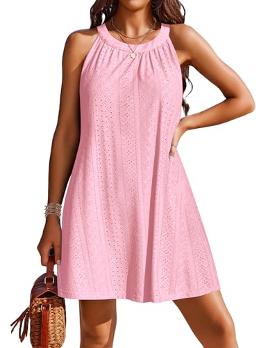 AI'MAGE Damen Strandponcho Sommer Bikini Cover Up Casual Kleider Bademode Ärmellos Sommerkleider Sommer Strand Tunika Rosa S