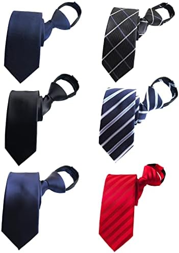Men's Lot 6 PCS Classic Zipper Ties Pretied Solid Color Necktie Set