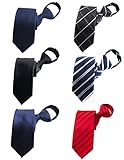 BESMODZ Zipper Ties for Men Clip on Ties Men's Zip Up Lot 6P Classic Adjustable Easy Pretied Solid Color Necktie Set