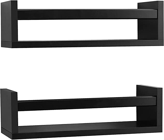 Image of WooDinto Wall Shelves for Living Room, Bedroom|Wall Mounted ShelfWall Hanging Storage Unit|Wall Organiser Shelf (Floating Set of 3-White-24 Inch) (Black, Floating Set of 2 - Black- 18 Inch)