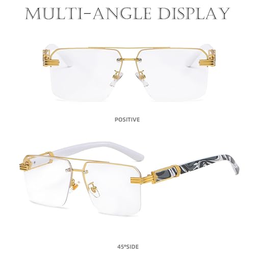 Square Aviator Sunglasses for Women Men Half Frame Vintage Diamond Cutting Lens Classic Gradient Shades4