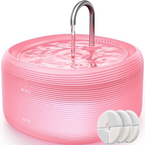 FEELNEEDY Katzenbrunnen für Katzen 3,2L Trinkbrunnen für Katze Super Leiser Zwei Wasserflussmuster Katzen Springbrunnen, Wasserautomat BPA-freier Wasserbrunnen für Katzen Rosa