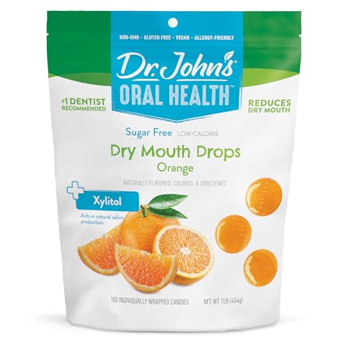 Dr. John’s Oral Health Sugar Free Candy, Healthy Dry Mouth Drops with Zero Sugar, Low Calorie Snacks, Keto Friendly Hard Candy Sweets, Orange, 100 Count, 1 LB