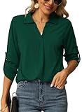 Odosalii Women's Blouses & Shirts V Neck Casual Tops Long Roll Up Sleeve Summer Shirt Longline Tunic Top Basic Blouse UK Size 16 18