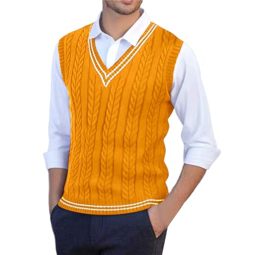 Men's Sweater Vest V Neck Regular Knit Sleeveless Pullover Sweater for Fall Winter Classic Casual Knitwear