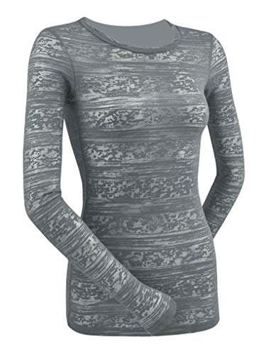 Kavio! Junior Striped Burnout Twisted Crew Neck Long Sleeve Charcoal XL