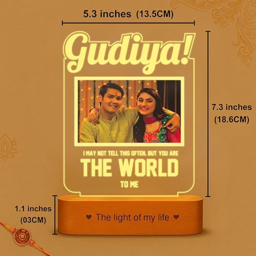 Image of ZOCI VOCI Rakshabandhan Gift for Sister, Cousin Or Sibling Acrylic Personalized Engraved Led Photo Lamp - | Unique Rakhi Gift for Brother (Gudiya, Lamp Only), Transparent