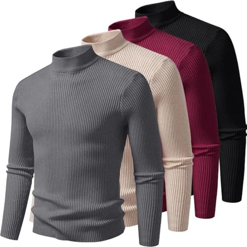 Men's Rollneck Turtleneck Sweater Knitted Pullover Long Sleeve Slim Fit Comfortable Warm Casual Ribbed Design2