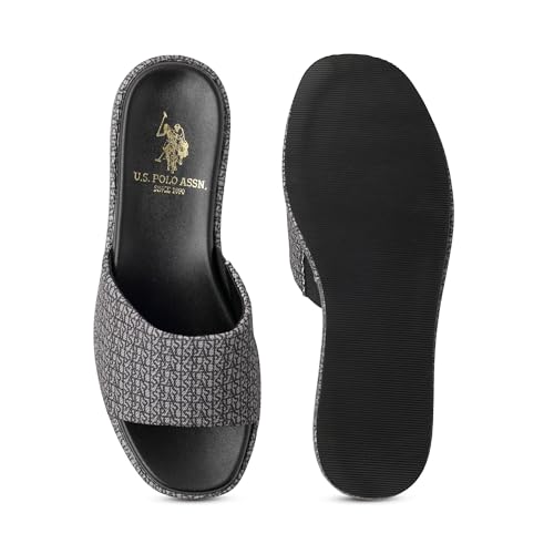 Image of U.S. POLO ASSN. Savina Brown Monogram Print Wedges With Premium Upper