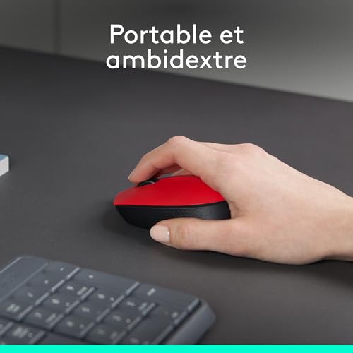 Logitech M171 Souris Sans Fil pour PC, Mac, Ordinateur portable, 2,4 GHz avec Mini-récepteur USB, Suivi Optique, Autonomie de Piles de 12 mois, Ambidextre - Rouge