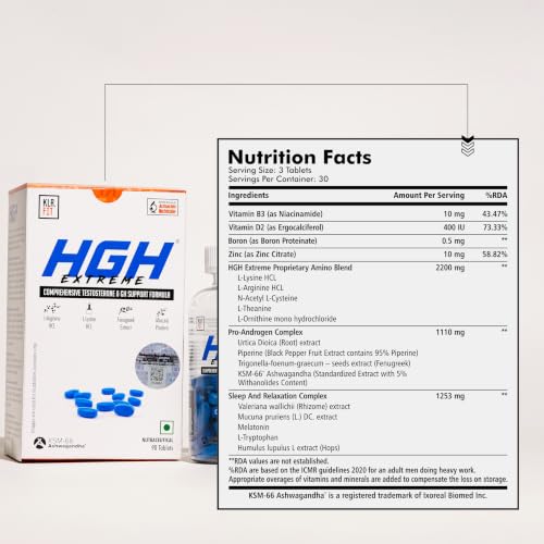 Image of Hgh Extreme - Boosts And Supports Energy, Drive, Physical Performance - Comprehensive T-Level And Gh Support Formula - 90 Tablets