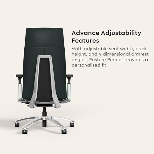 Image of Interio by Godrej Posture Perfect High Back Leather Executive Ergonomic Revolving Chair, 1 Year Warranty, Adjustable Armrest and Height (Black)