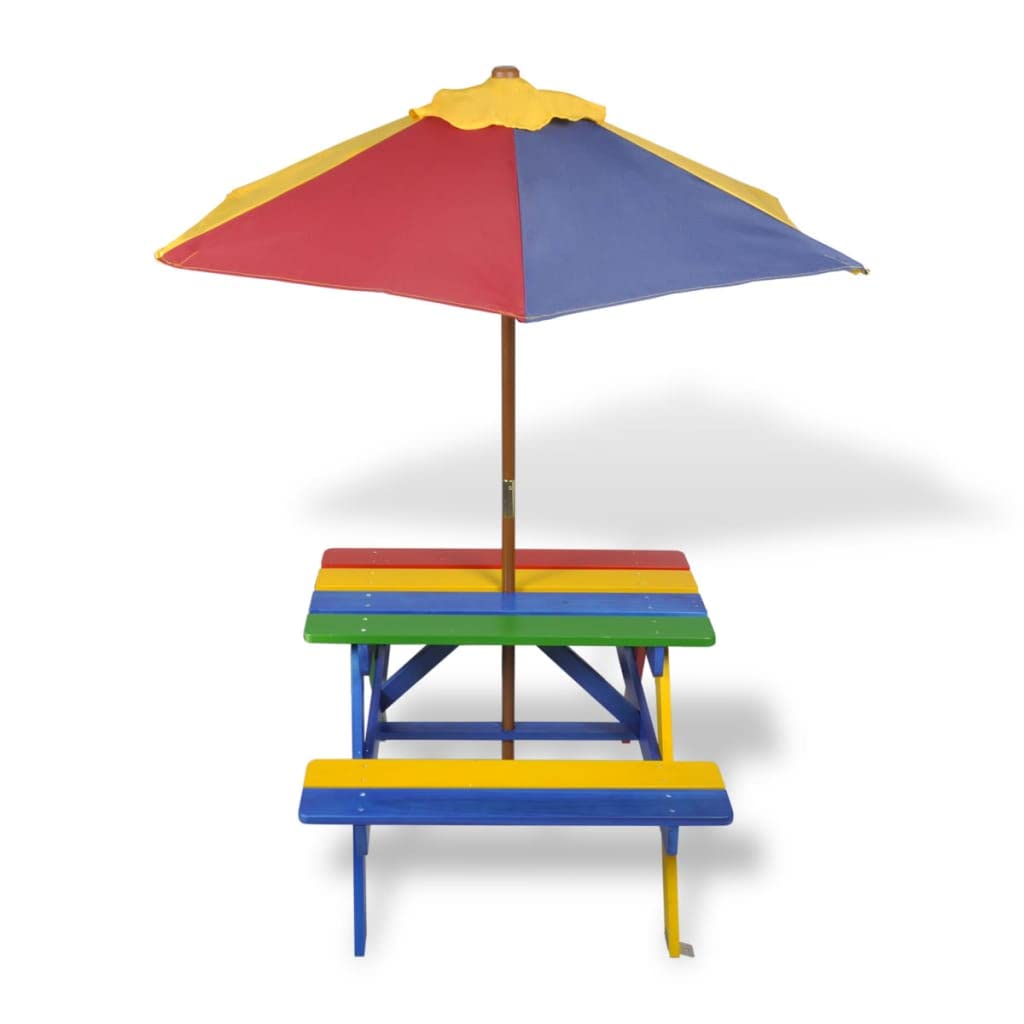 tavolo da esterno tavolo terrazzo Tavolino da salotto Terrace Tavolo e Panchine per Bambini con Parasole Legno Multicolore Adatto per giardini, terrazze e balconi