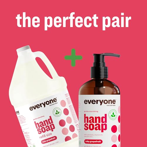 Image of Everyone Liquid Hand Soap, 12.75 Ounce (Pack of 3), Ruby Grapefruit, made with Essential Oils for Kitchen and Bathroom | Plant-based | moisturizing formula | essential oils | bulk multipack | sensitive skin | cruelty-free | biodegradable