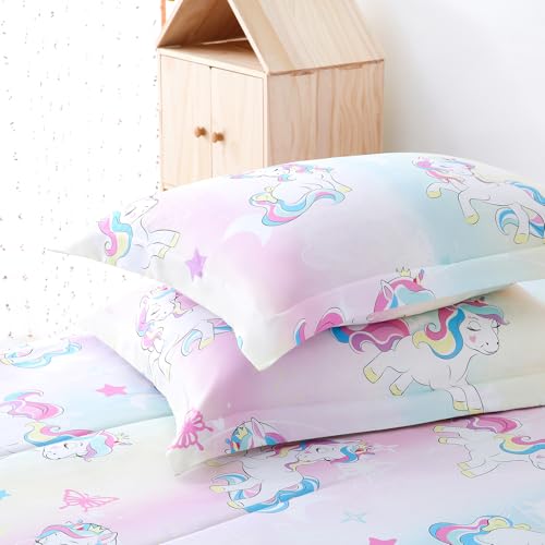Image of Yibeizi Unicorn Comforter Set Twin Rainbow Lightweight Bedding