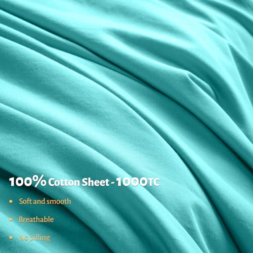 Shilucheng 100% Egyptian Cotton King Size Sheets Set - 1000 Thread Count,Luxury Cotton Bed Sheets,Breathable & Cooling Bedding and Pillow Cases, 16 Inch Deep Pocket - 4 Piece (Seafoam, King)