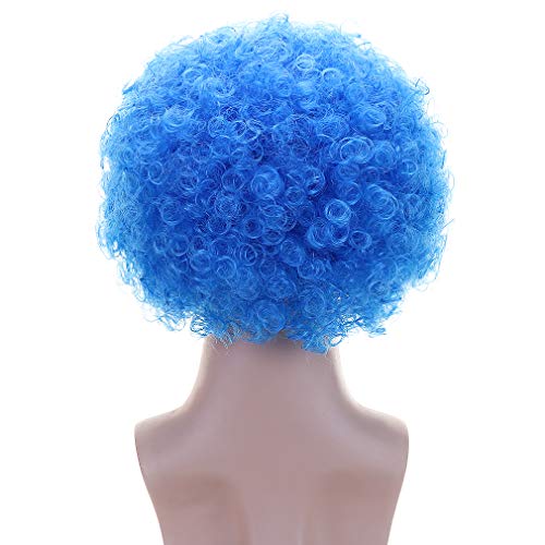 Image of FREE BEAUTY Fluffy Afro Synthetic Clown Wig for Men Women Cosplay Anime Party Christmas Halloween Fancy Funny Wigs (Blue)