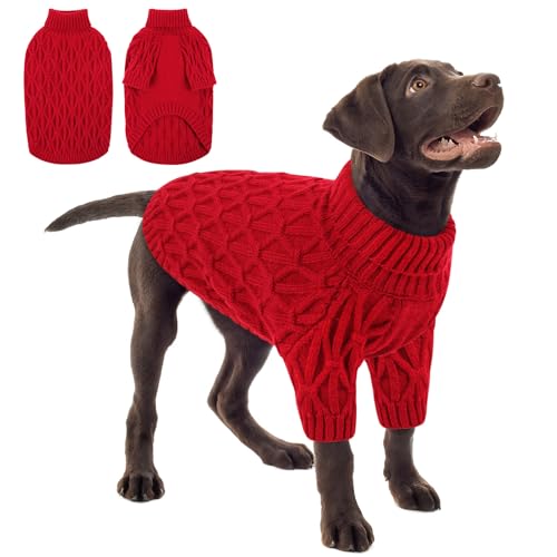 Queenmore 2XL Dog Sweater,Turtleneck Knitted Dog Sweaters for Large Dog,Red