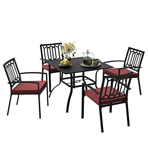 Bella Villa 5 Piece Patio Outdoor Dining Set, 4 Stackable Metal Dining