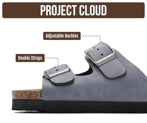Image of Project Cloud Kids Sandals 100% Genuine Leather - Natural Cork Footbed Non-Slip Slides for Kids - Lightweight Boys & Girls Sandals - Water-Resistant Girls & Boys Sandals