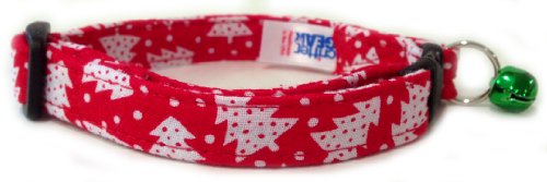 CritterGear Breakaway Cat Collar in Christmas White Trees (Handmade in The U.S.A.)