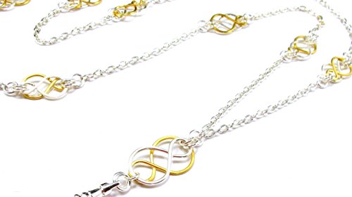 Brenda Elaine Jewelry Silver And Gold Plated Women's Fashion Lanyard Necklace Id Badge Holder, 32 Inch Silver Chain With Multiple Two Tone, Celtic Knots & Rear Lobster Clasp #TOP4