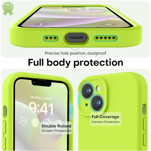 Image of LOVE 3000 Designed for iPhone 14 Case, Premium Silicone with [Soft Anti-Scratch Microfiber Lining] Shockproof Protective Phone Case for Men Women Girls 6.1 inch, Fluorescent Green