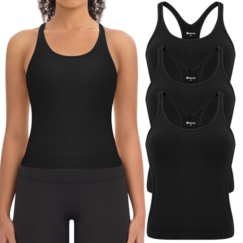 Missclub Athletic Tank Tops for Women with Built in Bra Racerback Workout Athletic Running Gym Sports Crop Tank Top