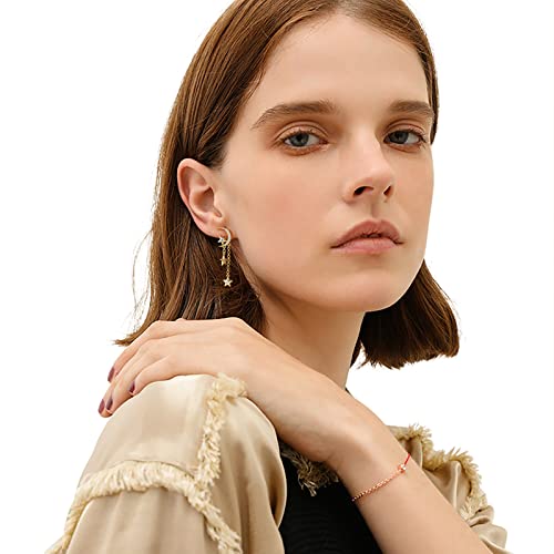 Mesovor Moon Star Dangle Earrings, 16K Gold Plated Drop Tassel | Sparkling Zirconia Asymmetrical Earrings For Women Girls (Gold) #TOP4