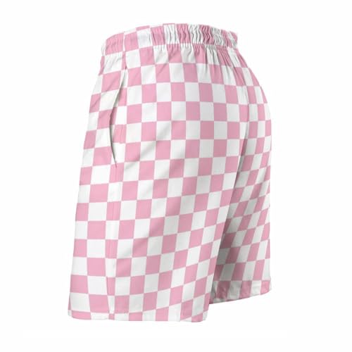 Pink Pastel Checkered Print Mens Swim Trunks, Quick Dry Swim Shorts with Mesh Lining Swimwear Bathing Suits4