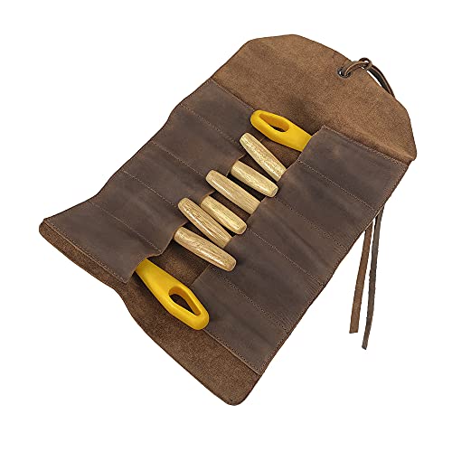 Hide & Drink, Rustic Small Tool Roll-Up Bag (10 Slots), Portable Carry-On Pouch, Workshop Storage, Woodworking Tools Organizer, Vintage, Full Grain Leather, Handmade, Bourbon Brown